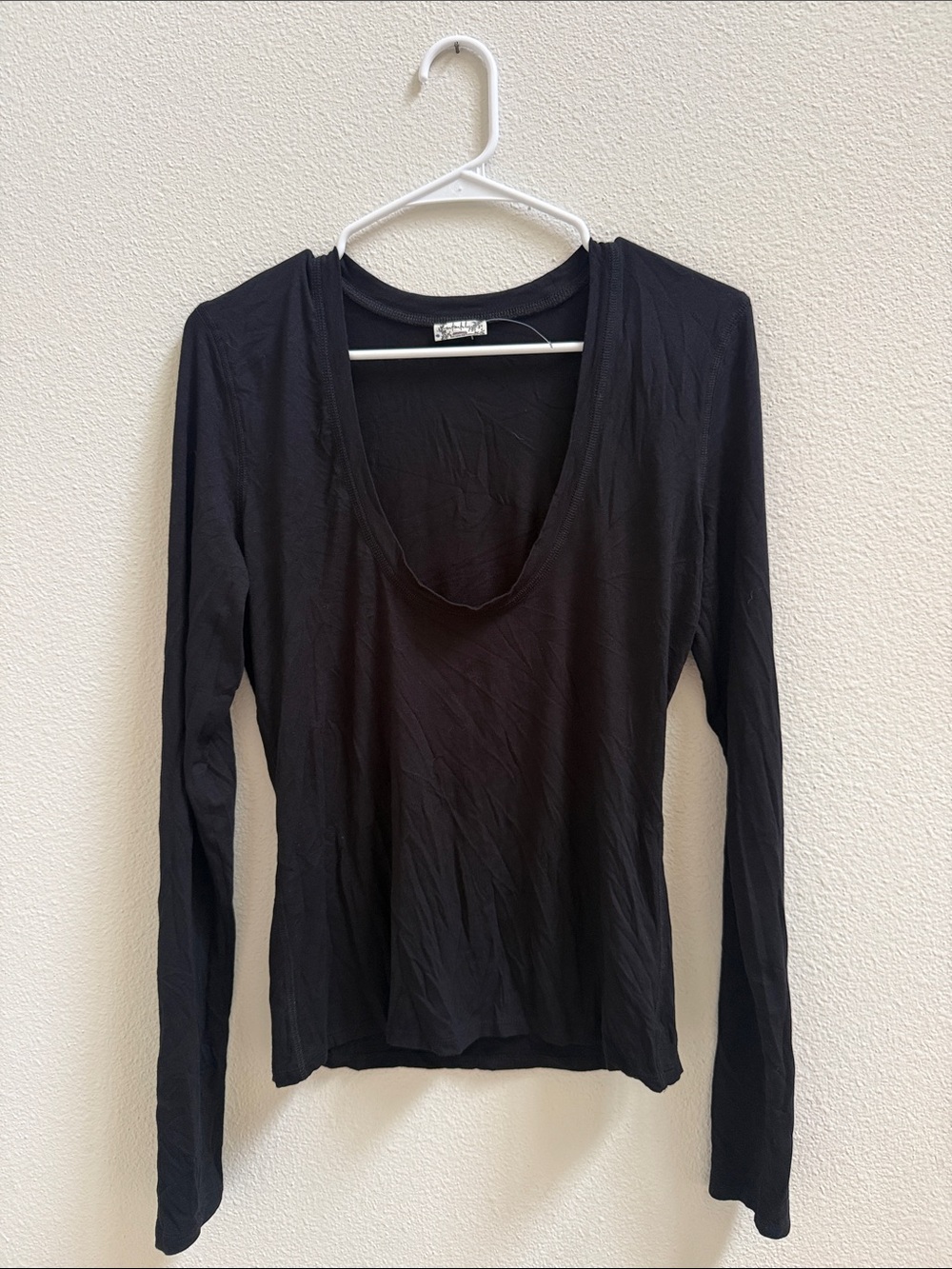 Free People Intimately Black Deep Scoop Neck Long Sleeve Top Women’s M